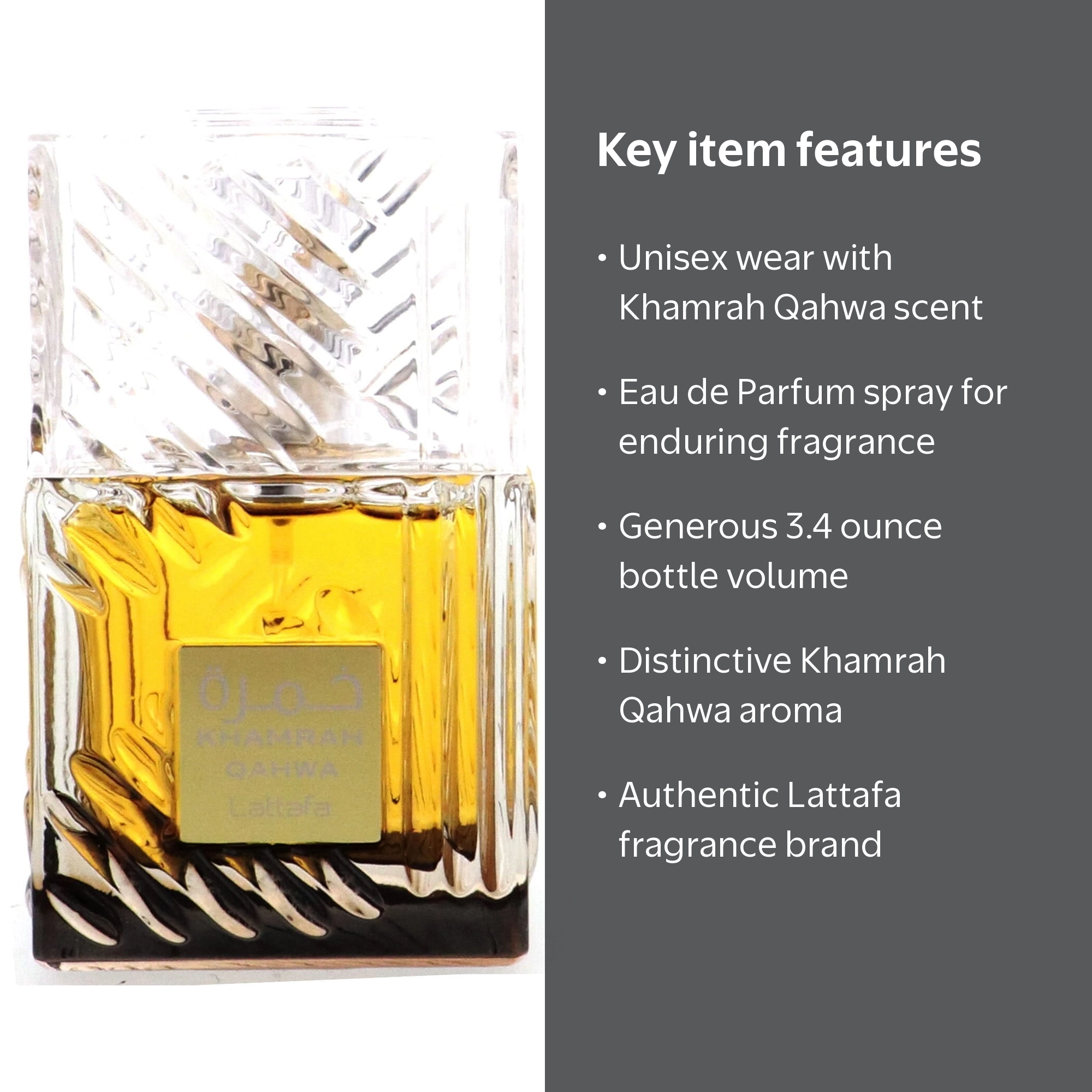Lattafa Khamrah Qahwa for Unisex Eau de Parfum Spray, 3.4 Ounce