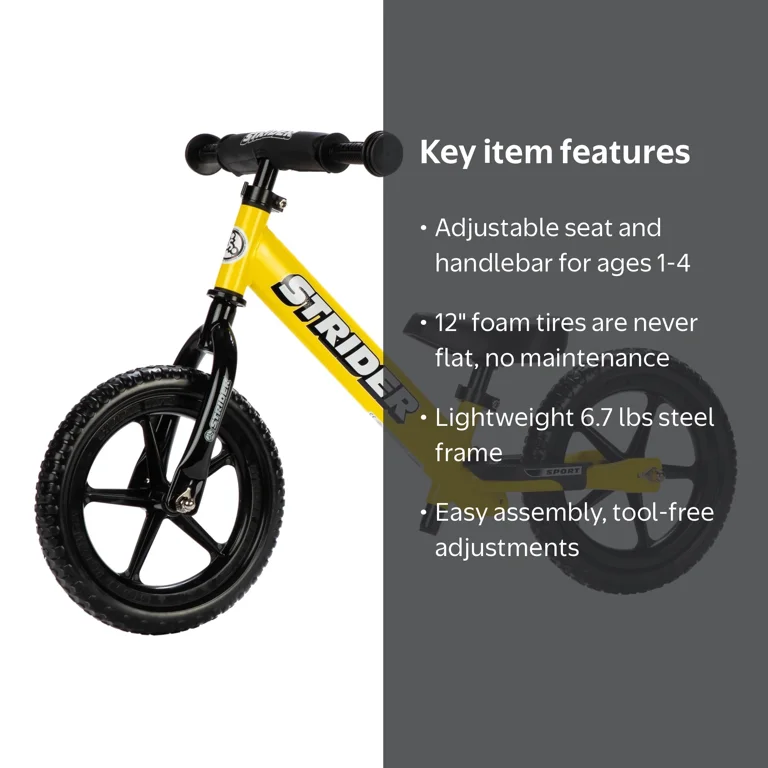STRIDER Sport イエロー　バッグセット Strider, Balance Bike, 12