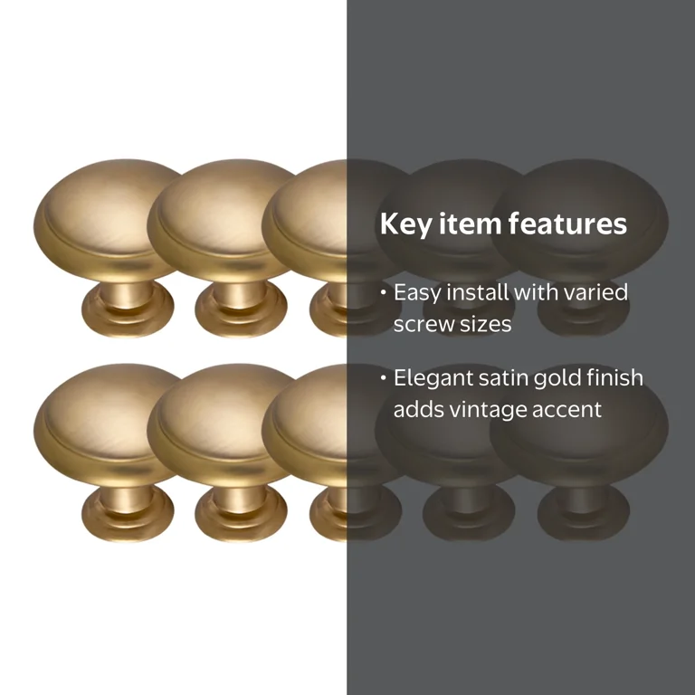 Design House 206565 Victorian Cabinet Knobs for Kitchen Bathroom Closet Dresser Cabinets, Satin Gold, 10-Pack