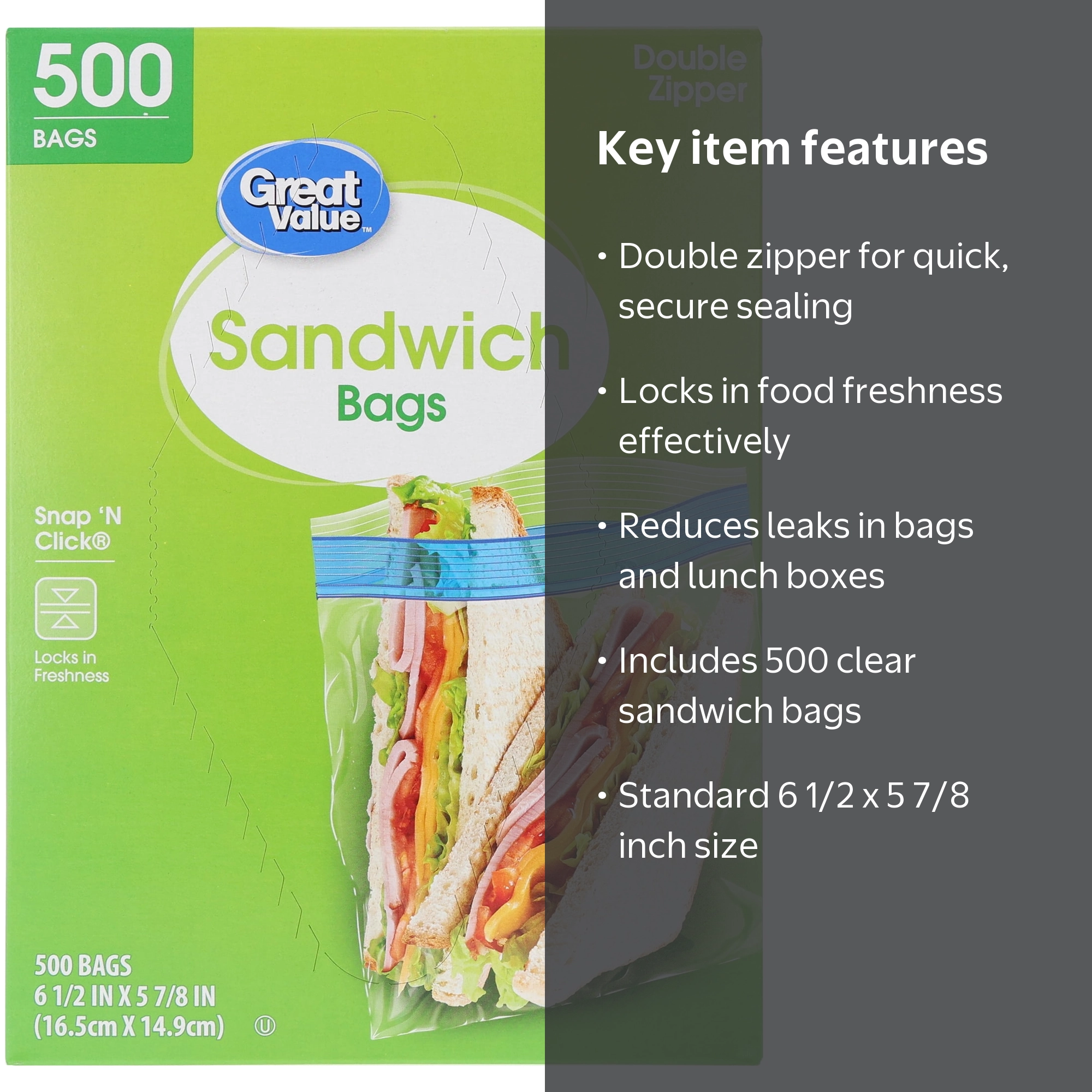 Great Value Sandwich Bags, Double Zipper, 500 Count - Walmart.com