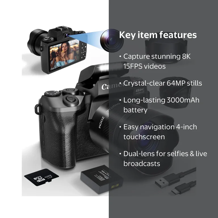 XLURC Digital Camera for Photography 8K Vlogging Camera for