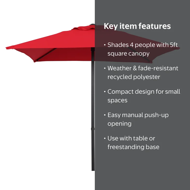 5.5 patio umbrella Giantex 5 ft Square Umbrella, Outdoor Table w/ 4 Sturdy Ribs, Solid Steel Pole, Quick-Release Push Button, Weatherproof Canopy, Ideal for Poolside, Market, Backyard : Patio, Lawn & Garden The quick 5ft Square Commercial Market Umbrella