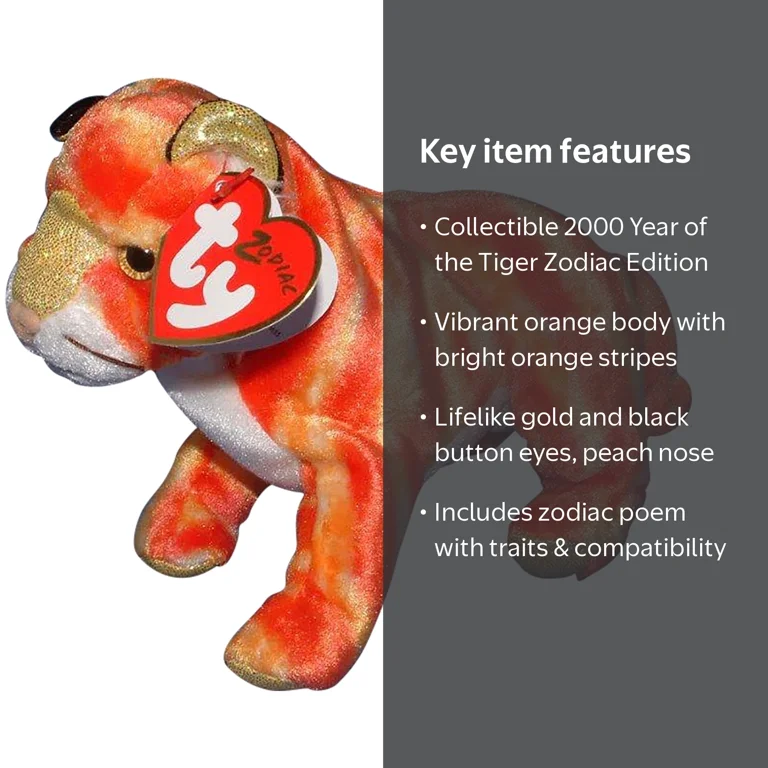 Ty Beanie Baby: Tiger - Chinese Zodiac | Stuffed Animal | MWMT