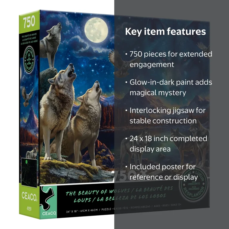 Ceaco The Beauty of Wolves Glow 750 Piece Interlocking Jigsaw