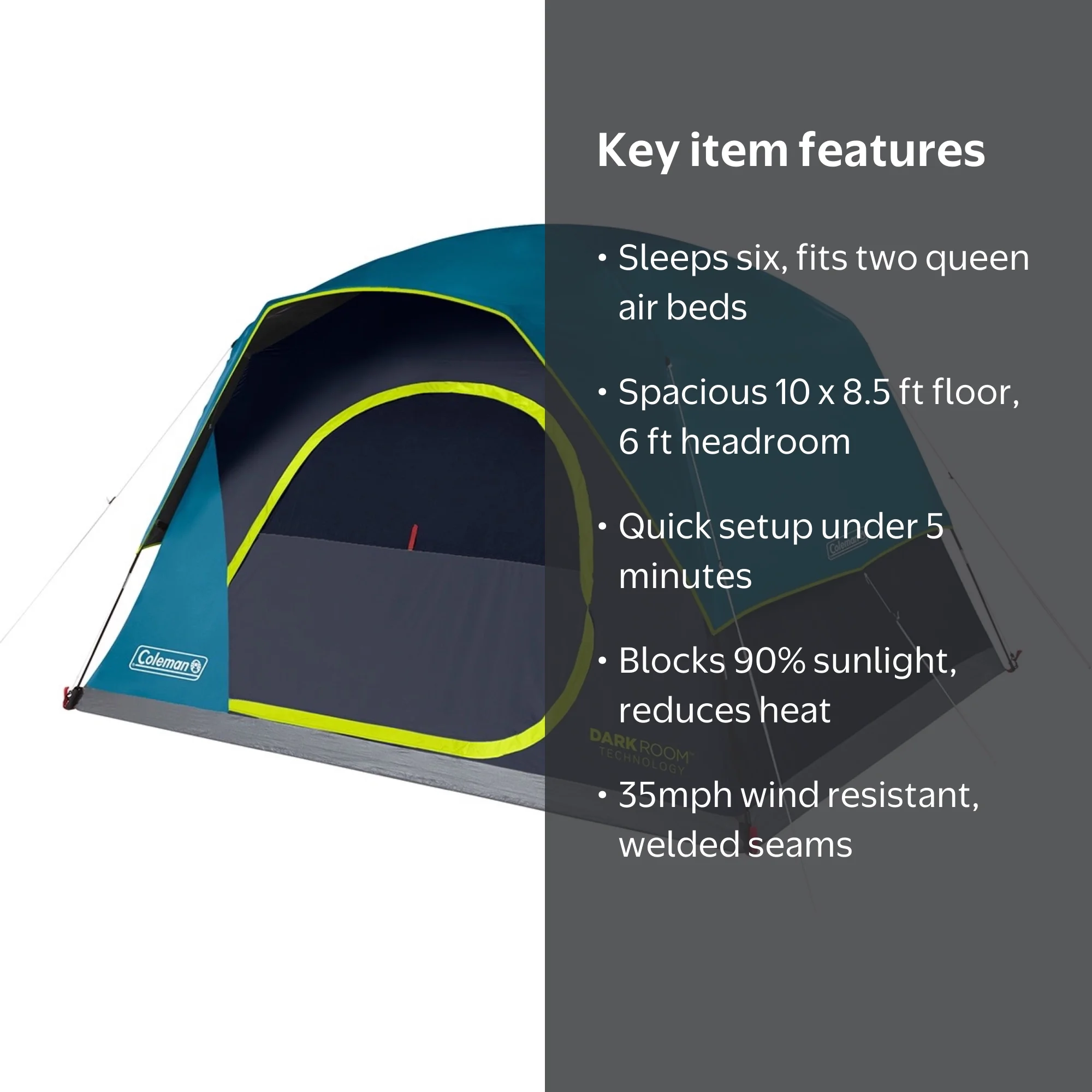 Coleman 6 Person Dark Room Skydome Family Camping Tent, Blue