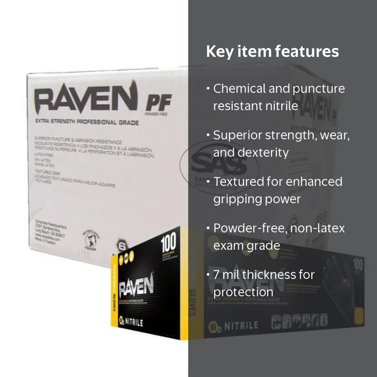 RAVEN 66519, 7 mil Nitrile Exam Grade Gloves, Powder Free, Size X