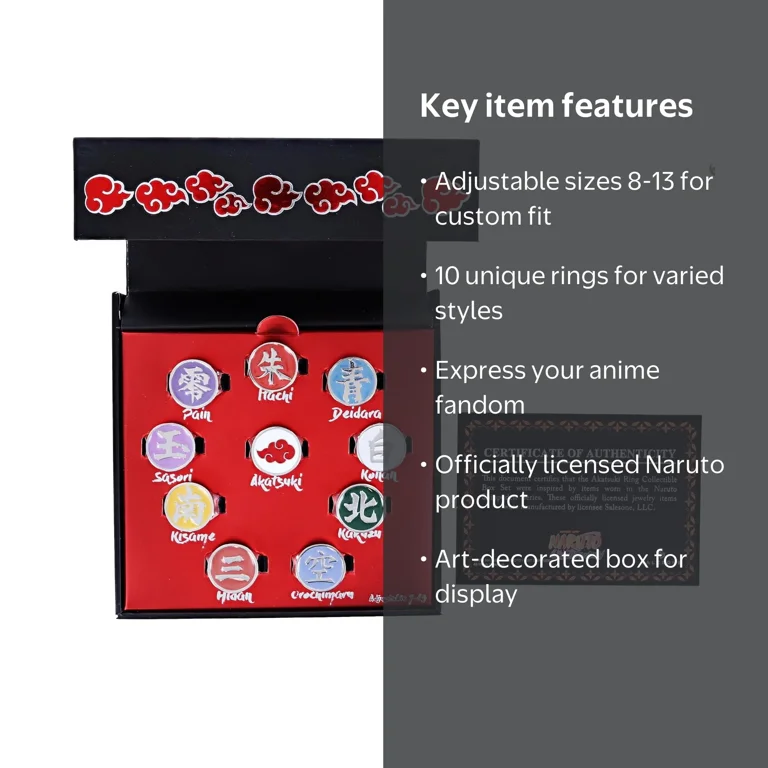 NARUTO ファスナーアクセサリー 10点セット Naruto Shippuden Akatsuki Ten Clans Collectors Rings Set - Walmart.com