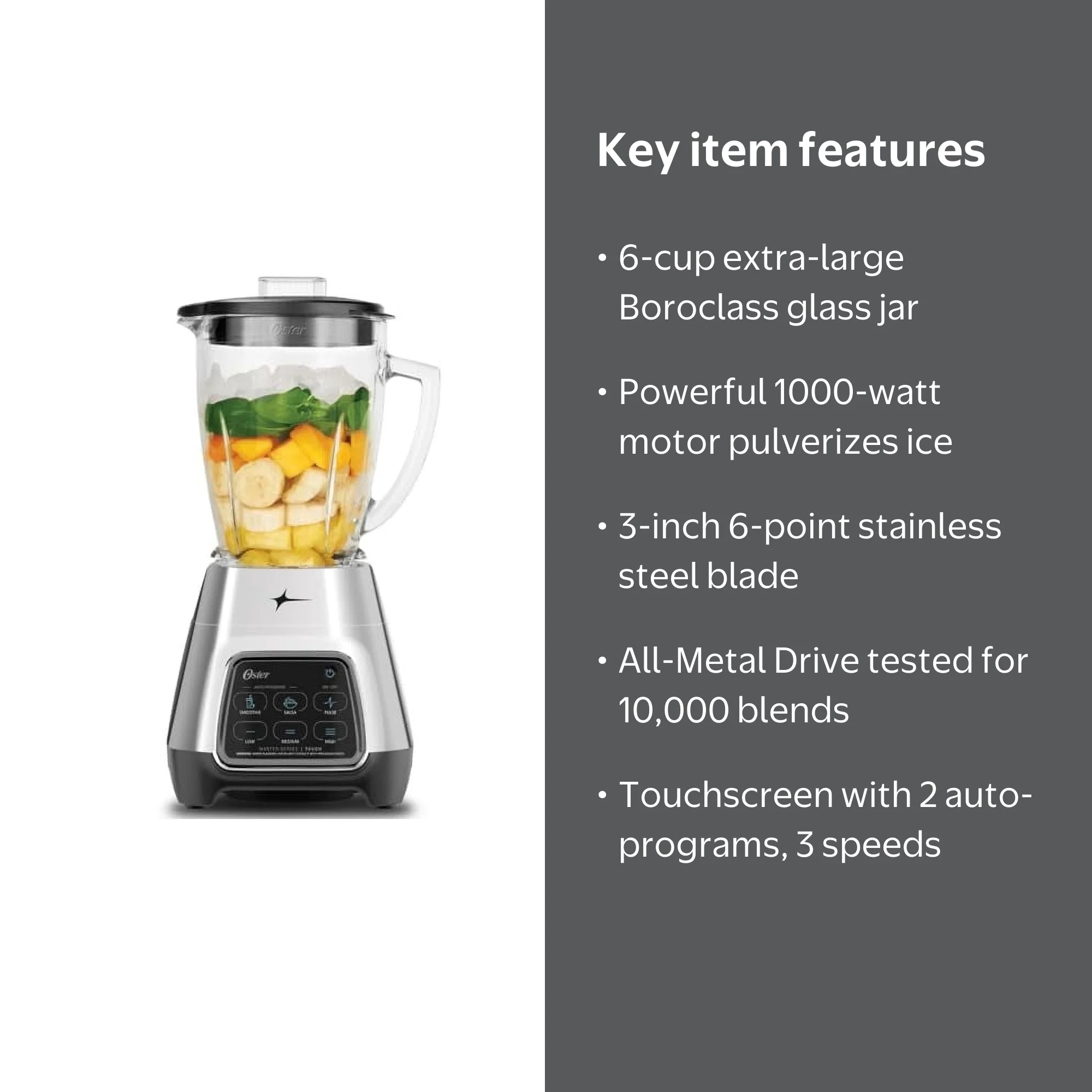 Oster 1000W 2-in-1 Power Reversing Glass Smoothie Jar Blender with