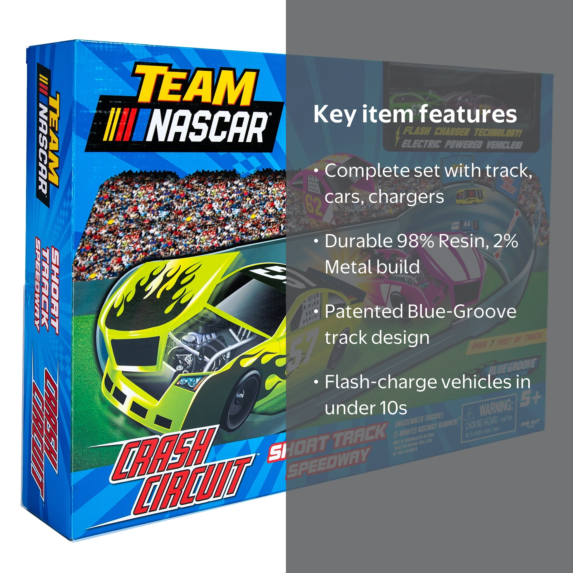 TEAM NASCAR Cars Set Toy: Short Track Speedway Crash Circuit Race