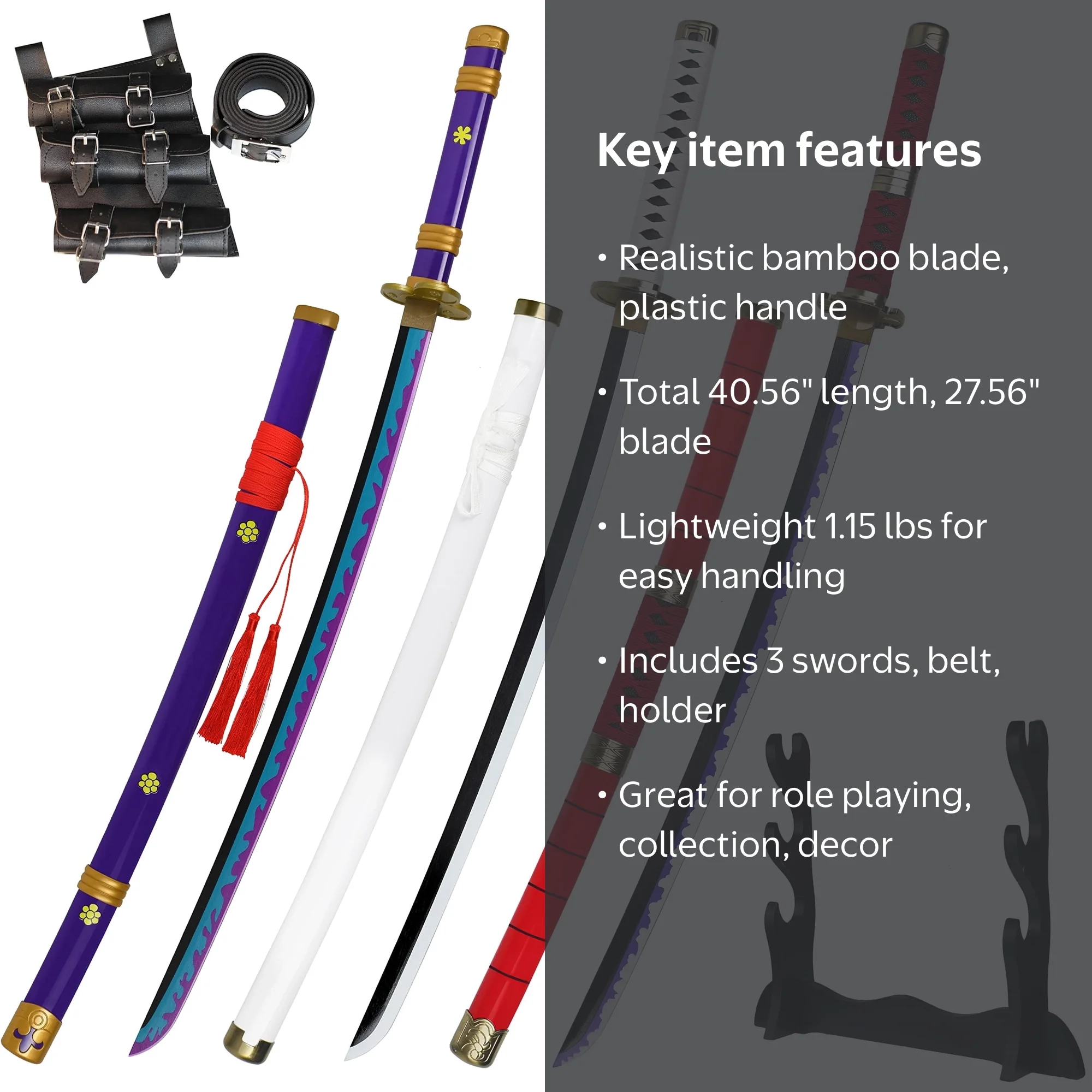 sowoozooセット 41 inches Roronoa Zoro Sword Set with Belt and Holder, Wado