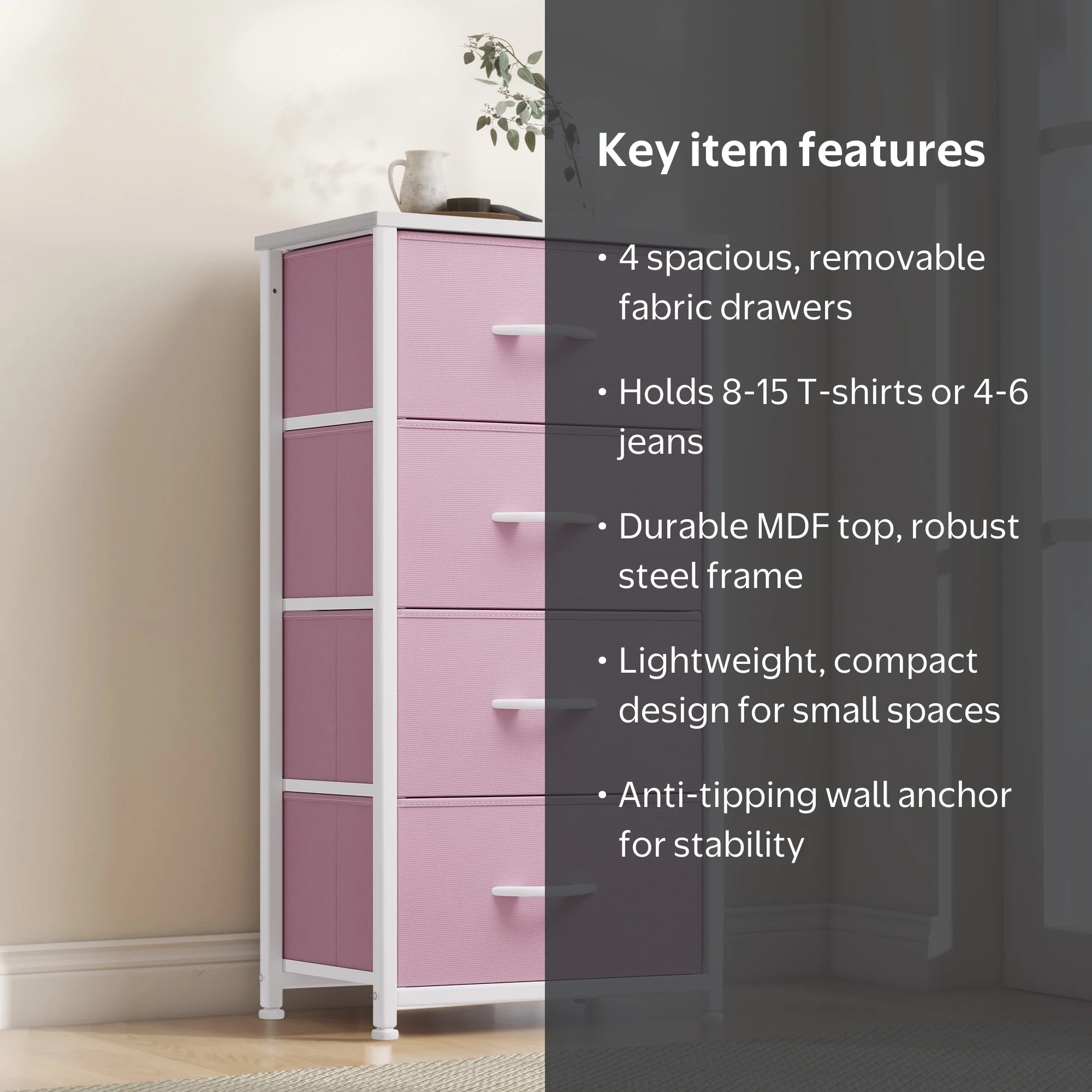 DEXTRUS 4-Drawer Fabric Chest Dresser for Bedroom, Bedside Storage