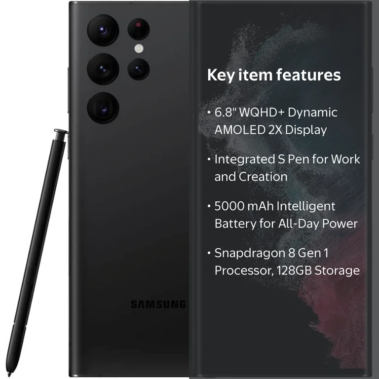 Samsung Galaxy S22 Ultra 5G SM-S908U1 128GB Black - Factory