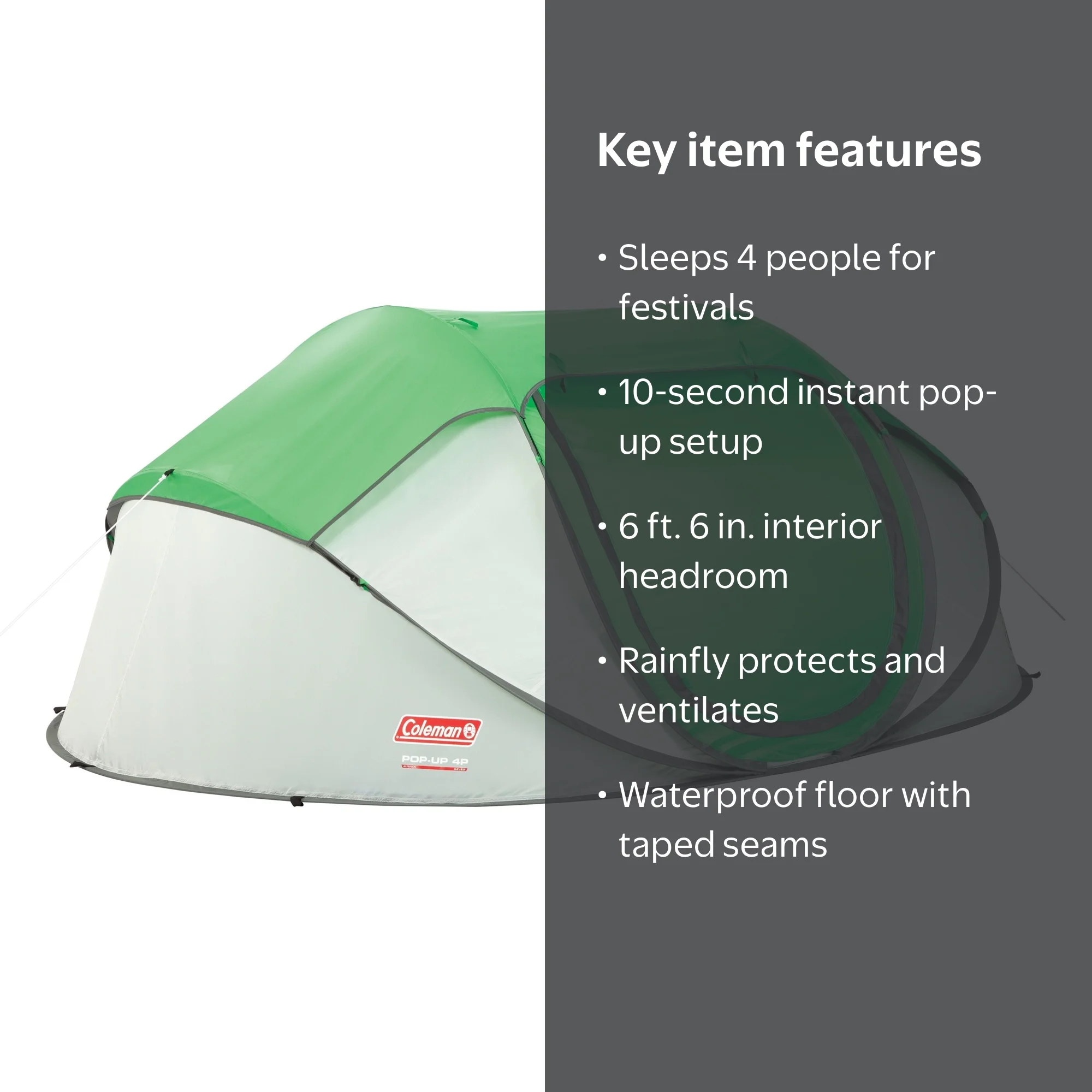 Coleman 4-Person Pop-Up Camping Tent, Green, Lightweight With