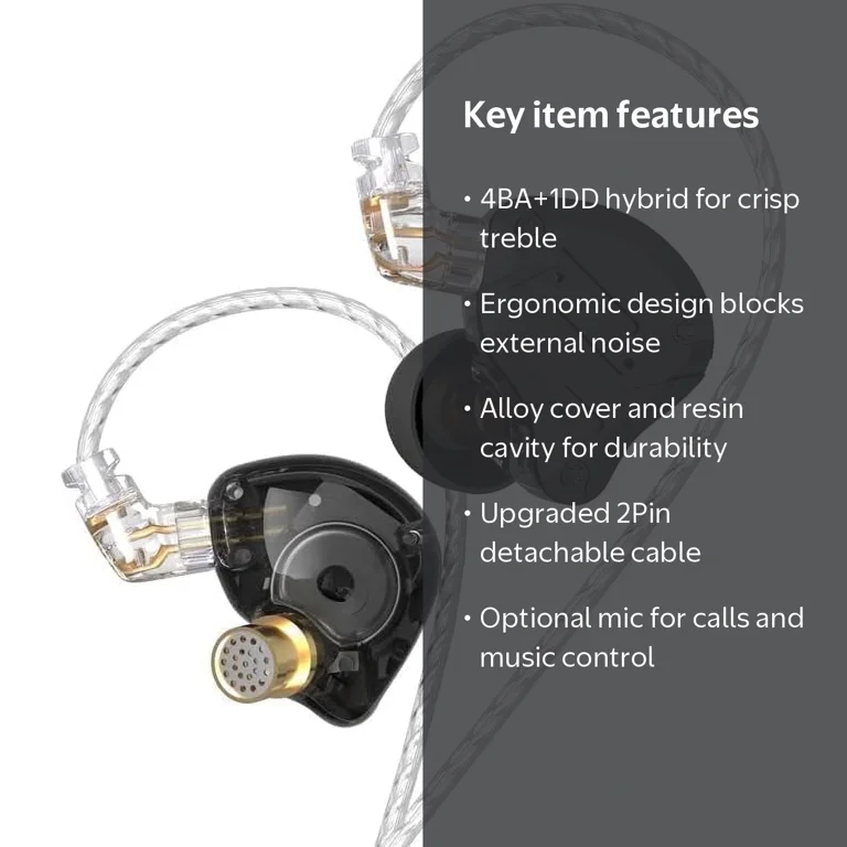 KZ, in Ear Monitor, 4BA+1DD, HiFi, Detachable Cable - Walmart.com