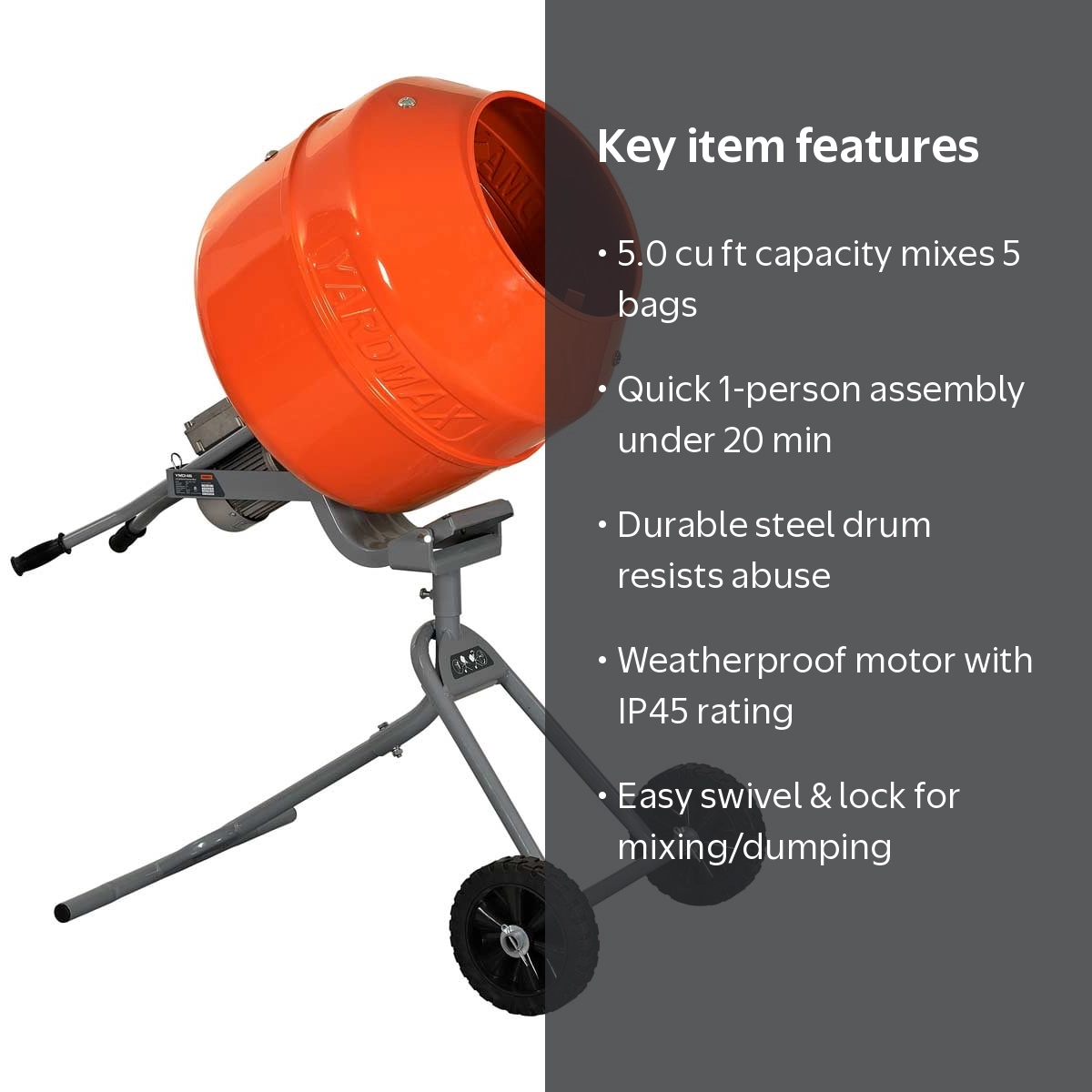 YARDMAX YM0146 5.0 cu ft CONCRETE MIXER - Walmart.com