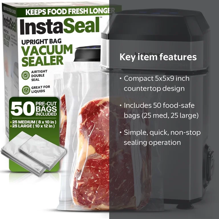 InstaSeal Food Vacuum Sealer, Upright Machine Keeps Food Fresh