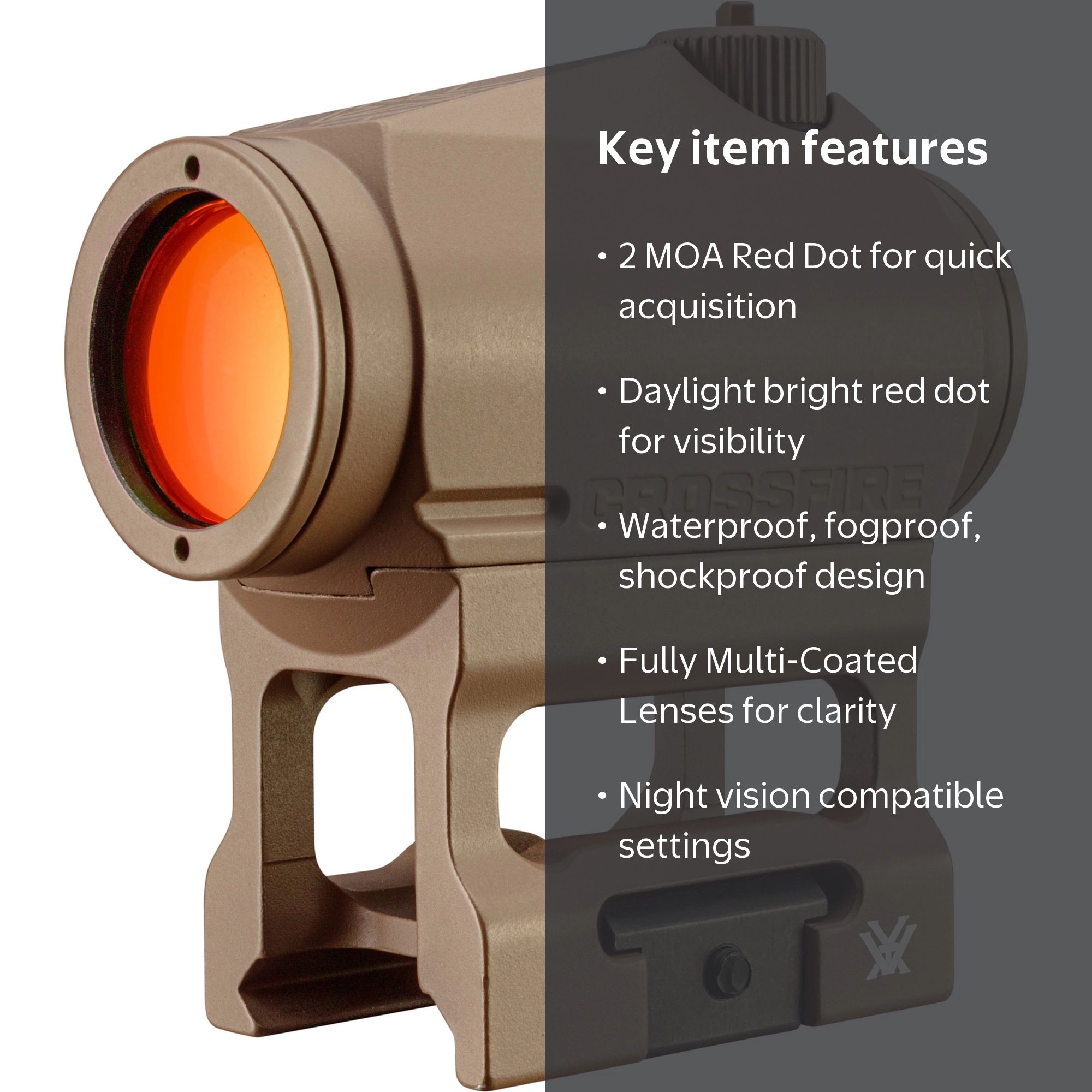 亮*様 Crossfire Red Dot 2 MOA TAN Vortex, Red Dot Sight, Crossfire Gen II, 2 MOA, Tan - Walmart.com