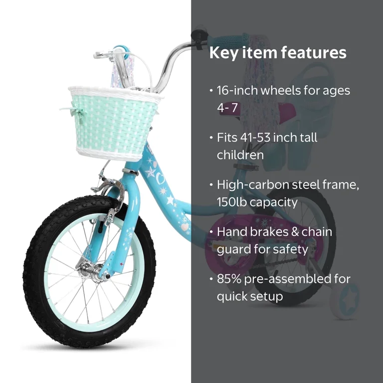 Hykolity, Girls Bike Princess Bicycle, 16 inch, Aqua Blue
