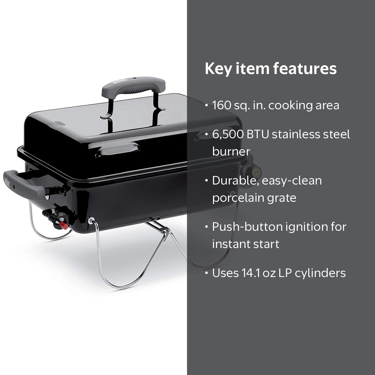 Weber 1-Burner Go-Anywhere Compact Gas Grill with Porcelain