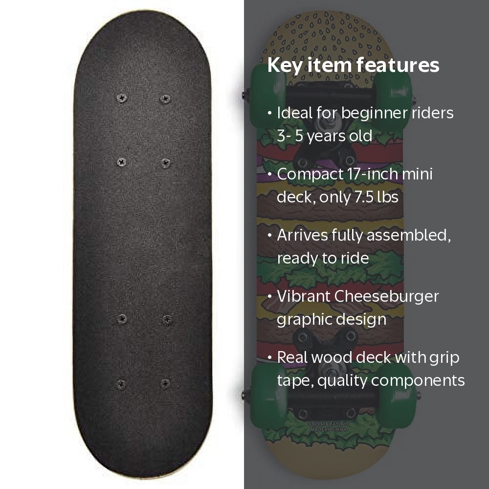 Rude Boyz 17 Inch Mini Wooden Cruiser Skateboard Cheeseburger