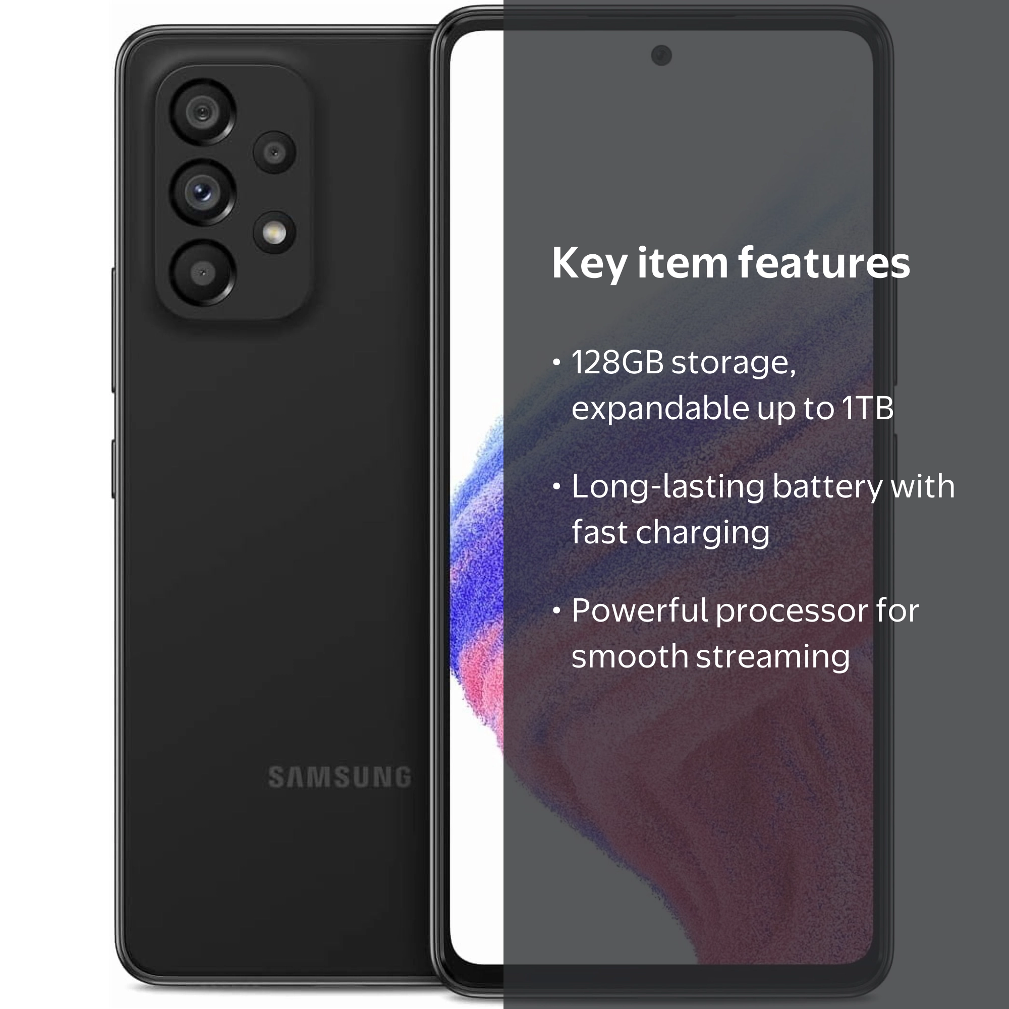 Samsung Galaxy A53 5G, Unlocked, 128GB, Black, 6.5-inch FHD+