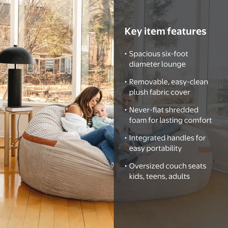 Big Joe Fuf 8Ft Giant Foam Bean Bag Chair, Oversized Couch with