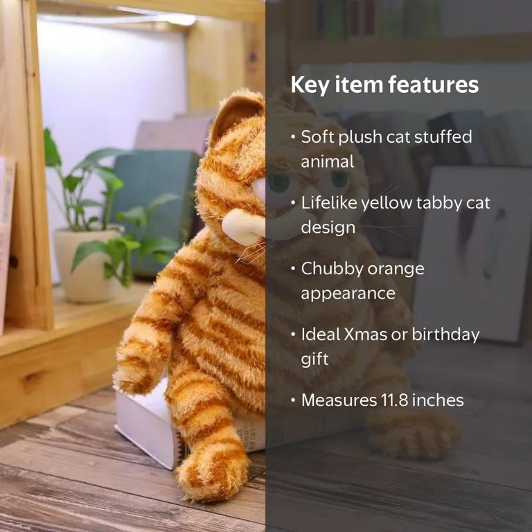 Orange Cat, Fat Orange Plush Cat Stuffed Animal Toy, 11.8 Inches