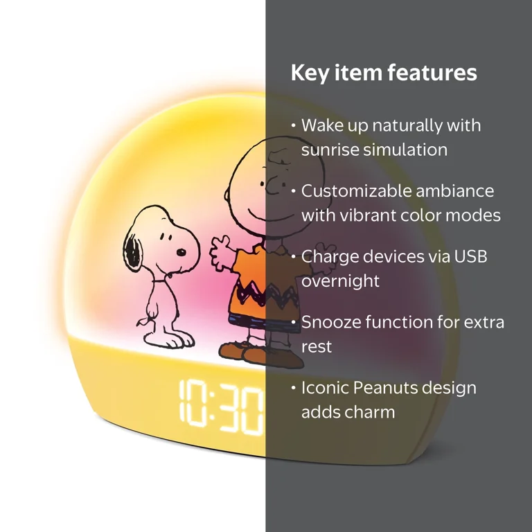 ASTRO ordinary holiday・timecapsuleセット販売 Peanuts, Snoopy Sunrise Alarm Clock, Multicolor Lights, USB