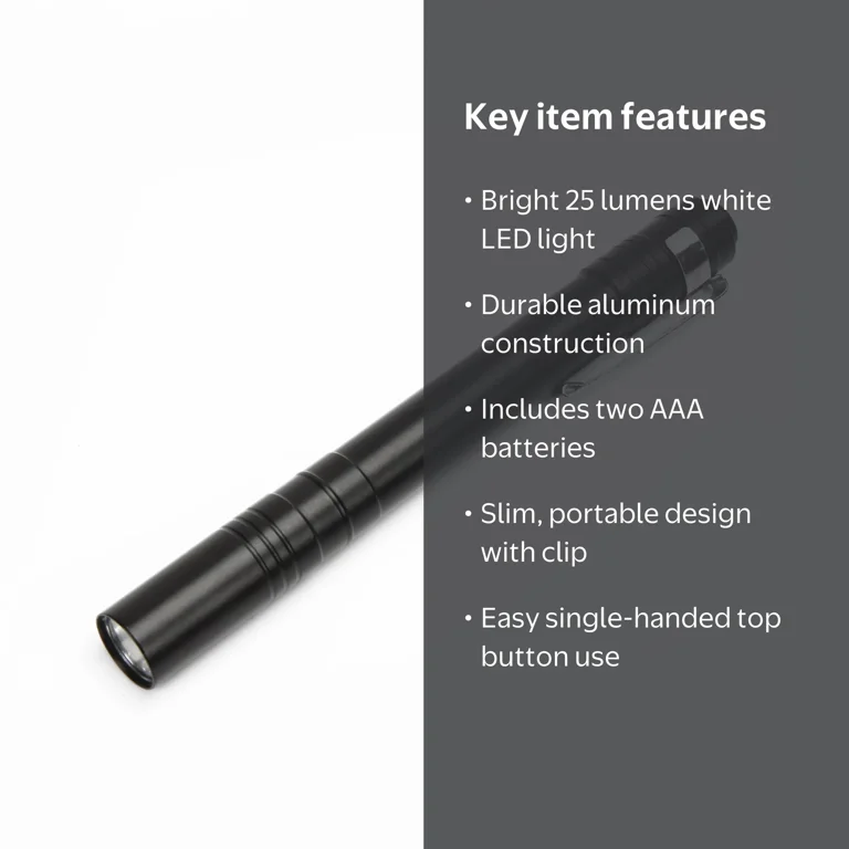 Hyper Tough 25-Lumen Black Penlight with Durable Aluminum Design
