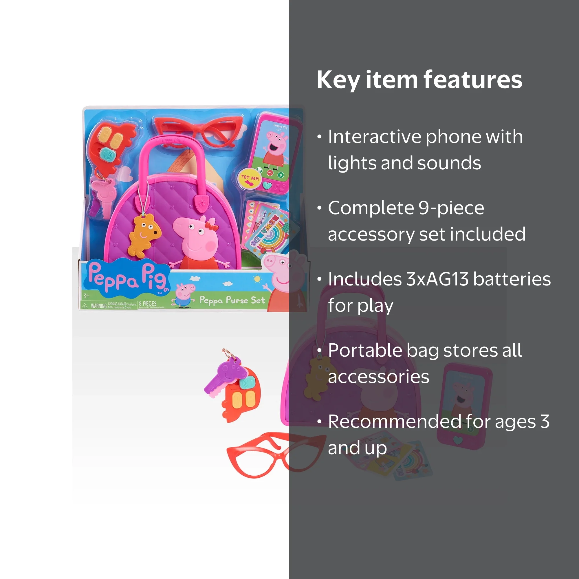 Peppa Pig, Bag Set, 9-piece, Dress up & Pretend Play for Toddlers