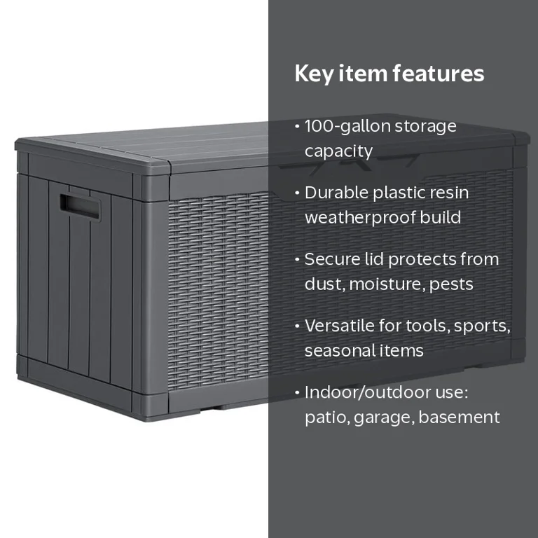 Homall 100 Gallon Large Outdoor Storage Box, Container Outside Deck Resin Bin, Gray