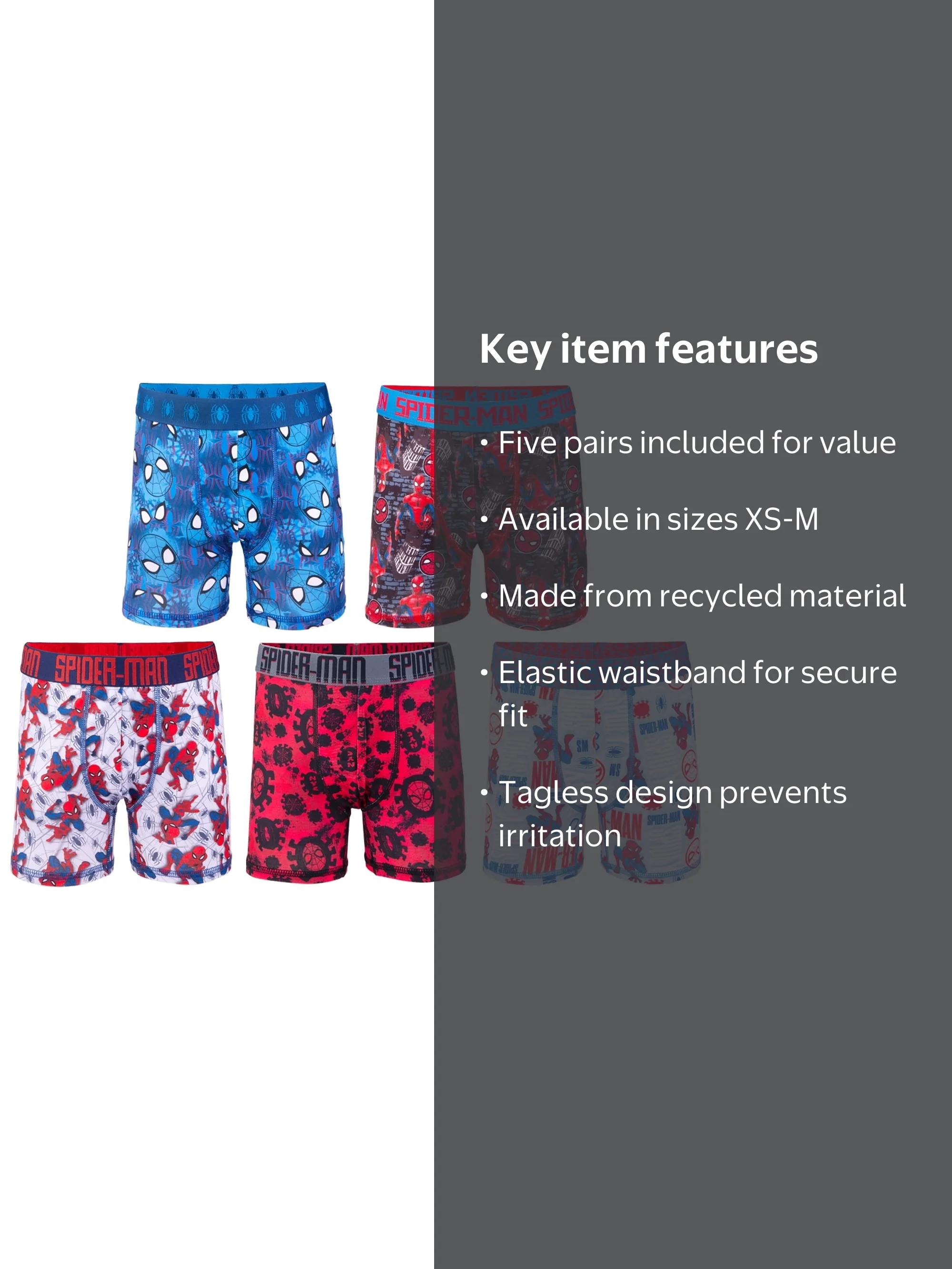 Spiderman Boys Athletic Boxer Brief Character Underwear, 5-Pack