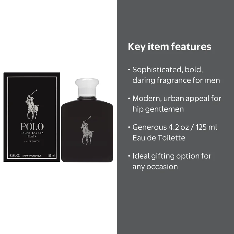 Ralph Lauren Polo Black Eau de Toilette Men Spray Cologne, 4.2 fl