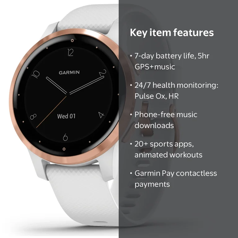 Garmin vívoactive® 4S Smartwatch, GPS, Music, Fitness Watch, Rose