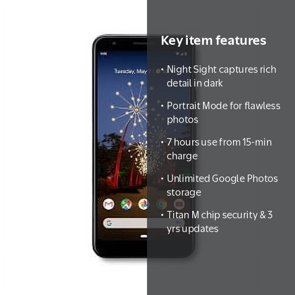 Google Pixel 3a Black Cell Phone with Extraordinary Camera and