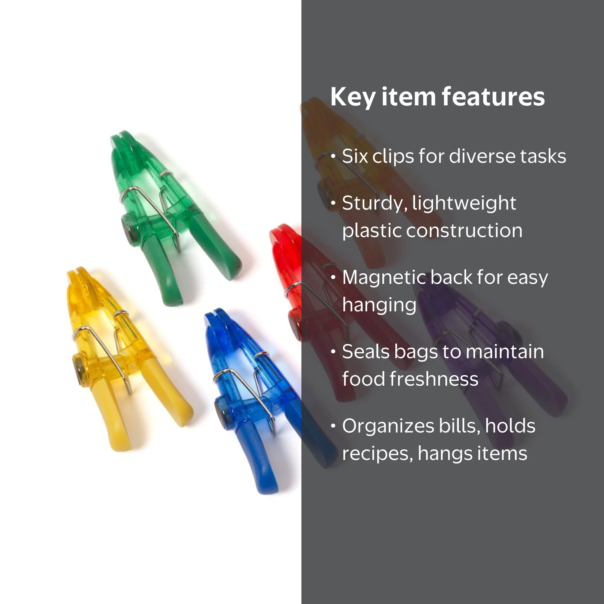 Farberware 6 Piece Multi-Purpose Colorful Magnetic Bag Clips for