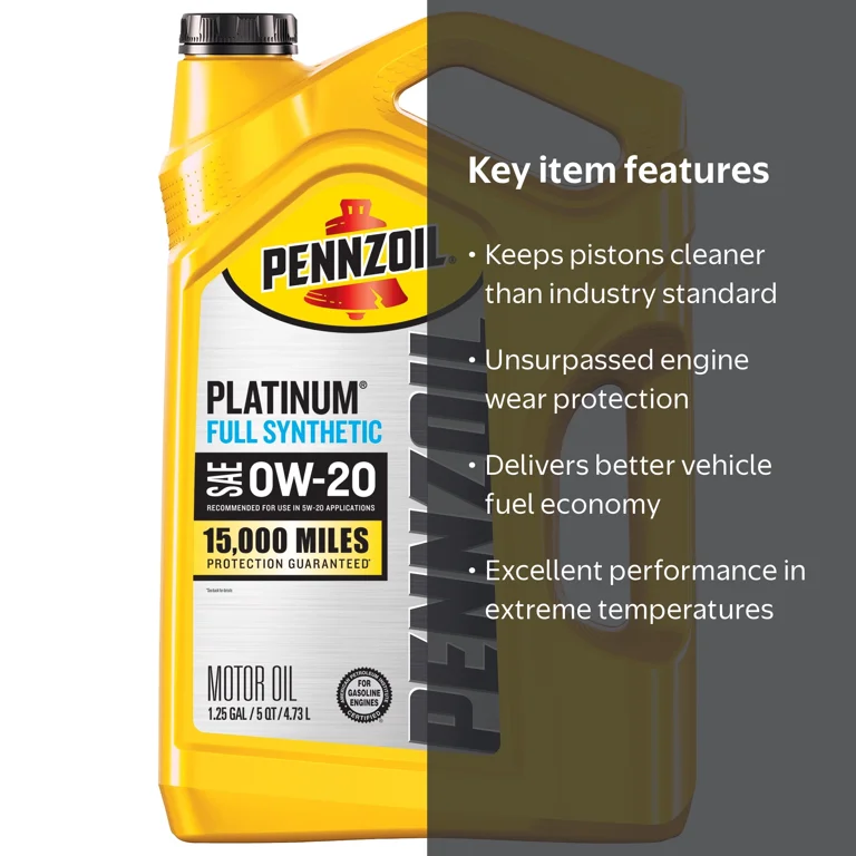 Pennzoil Platinum Full Synthetic 0W-20 Motor Oil, 5-Quart for