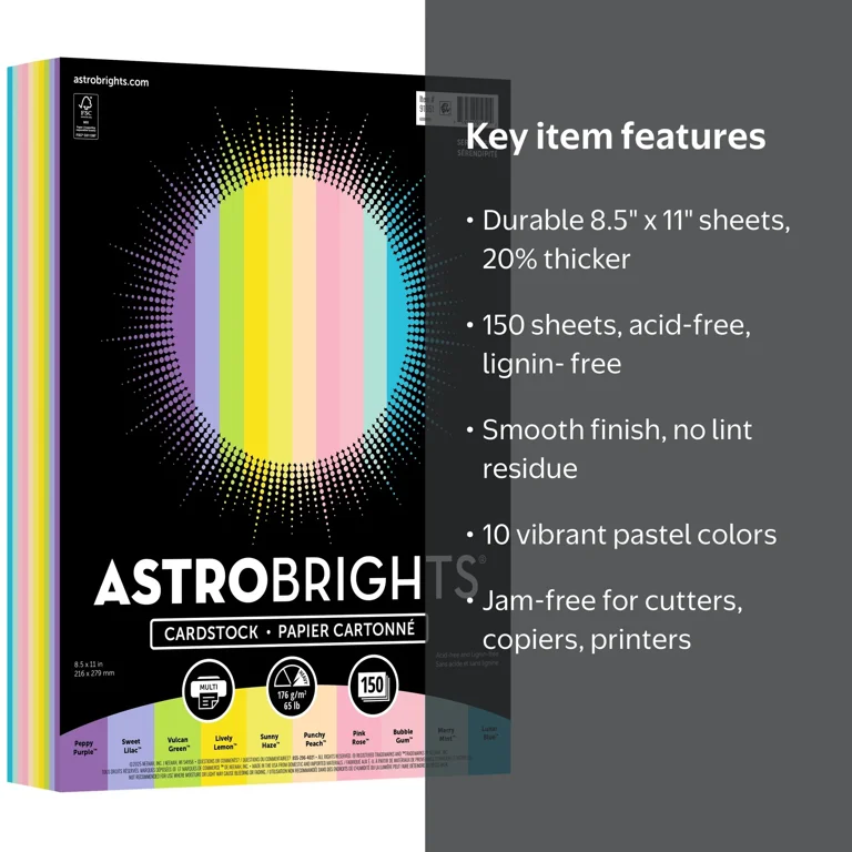 Astrobrights Bright Pastel Colored Cardstock, 8.5