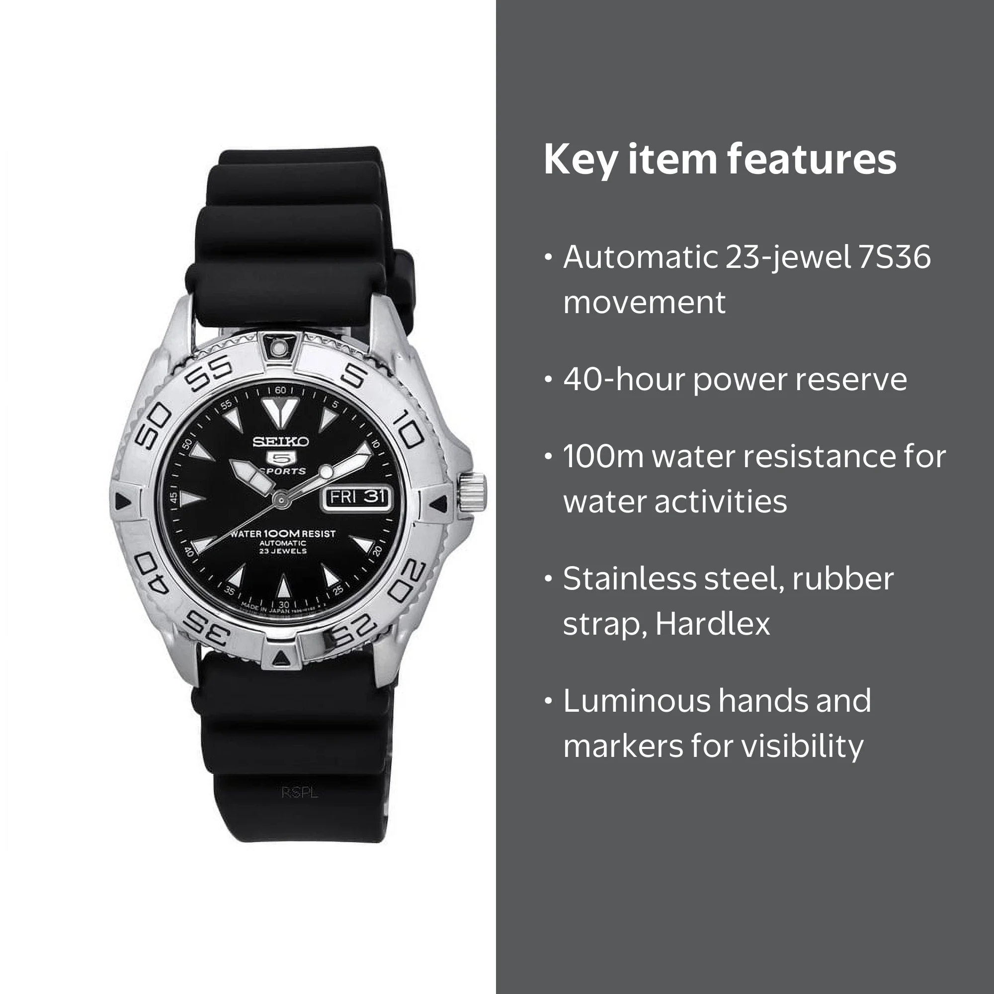Seiko, Men's Watch, SNZB33J2, Black Dial 100M Automatic - Walmart.com