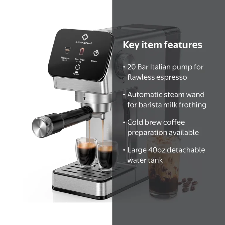 LINKChef Espresso Machine, 20 Bar, Small Coffee Maker with Milk