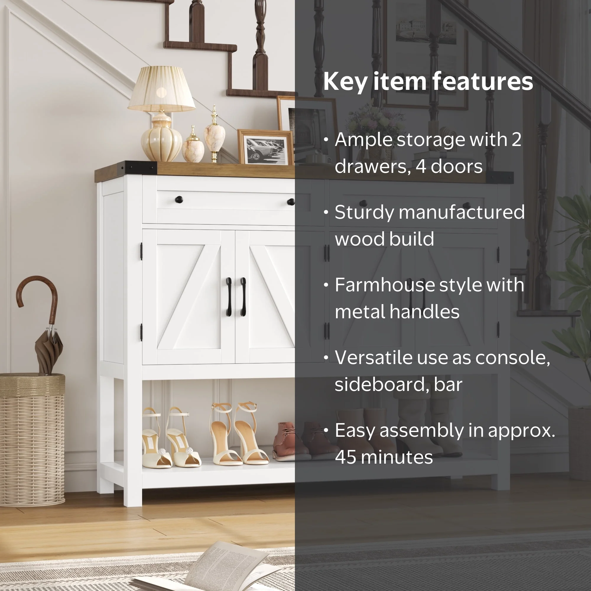 Homfa Rustic Farmhouse Console Table, Buffet Kitchen Storage, 2