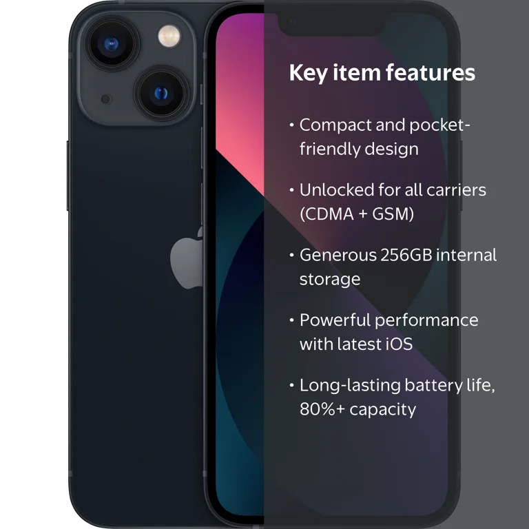 Apple, Restored iPhone 13 Mini, 256GB, Midnight, Carrier Unlocked