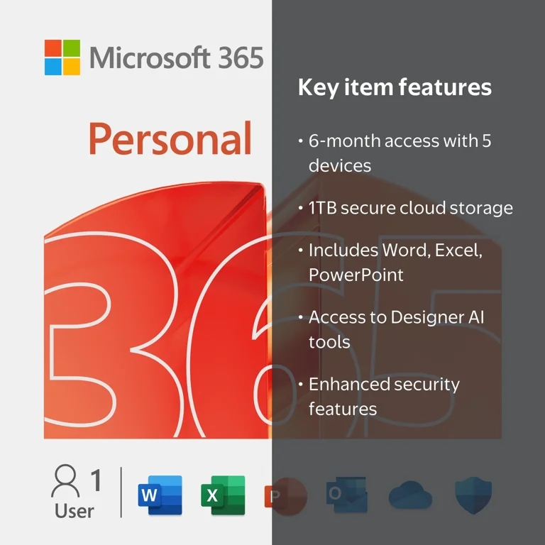 Microsoft 365 Personal | 6-Month Subscription, 1 Person | Premium