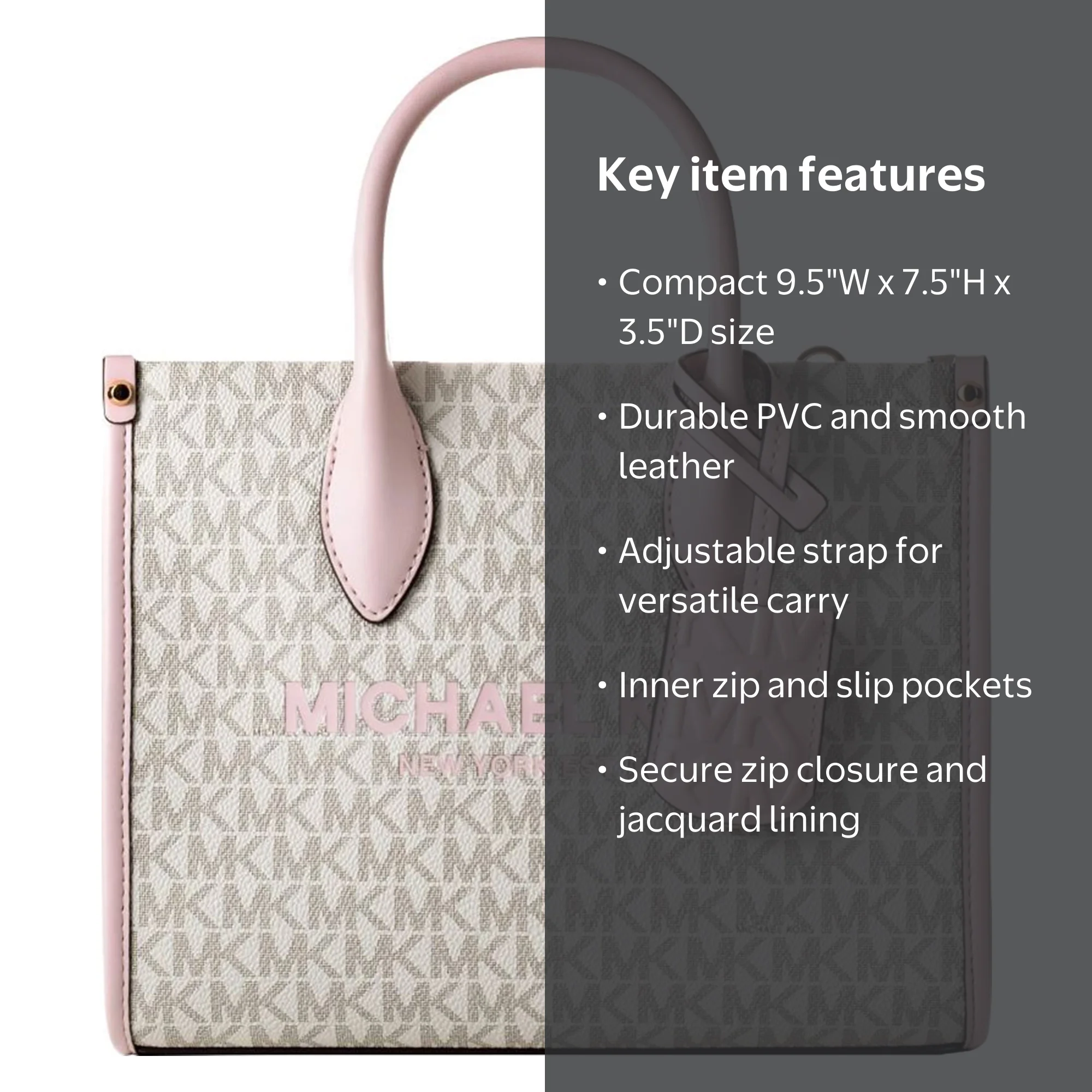Michael Kors Mirella Shopper Crossbody, Top Zip, Powder Blush