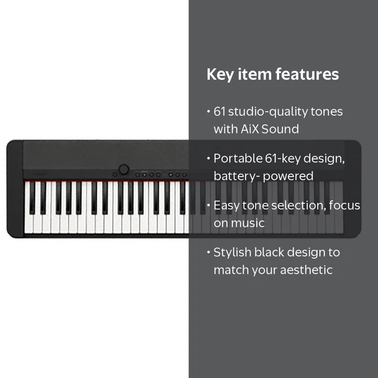 Casio CTS1 61-Key Portable Electronic Keyboard, Compact, Black