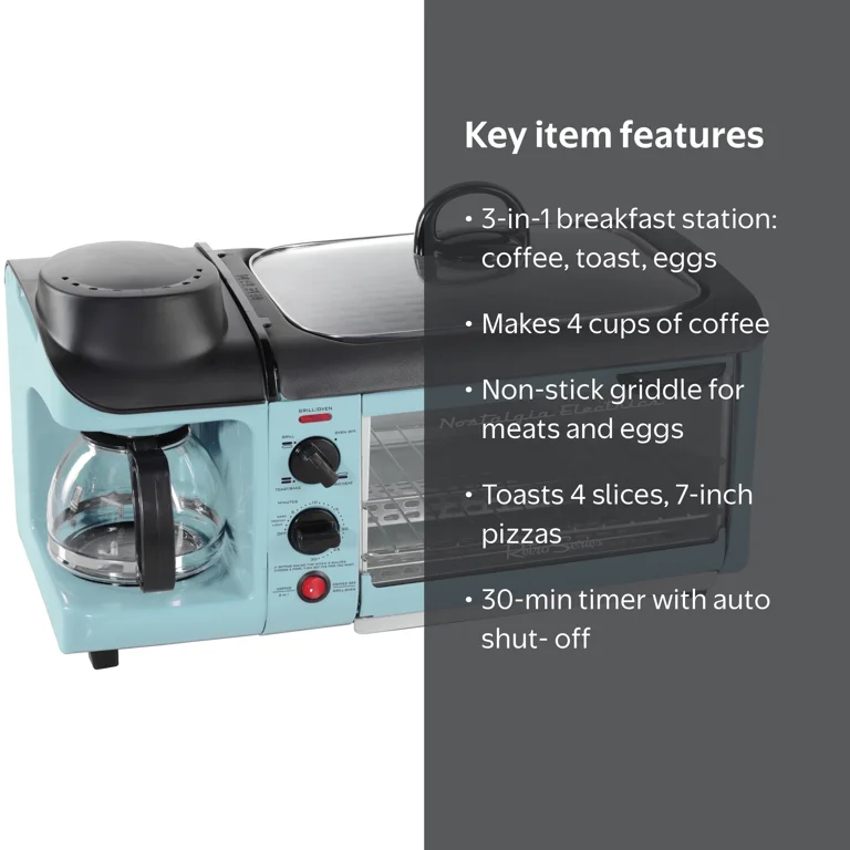 Nostalgia, Retro 3-in-1 Breakfast Station, Mini, Aqua - Walmart.com