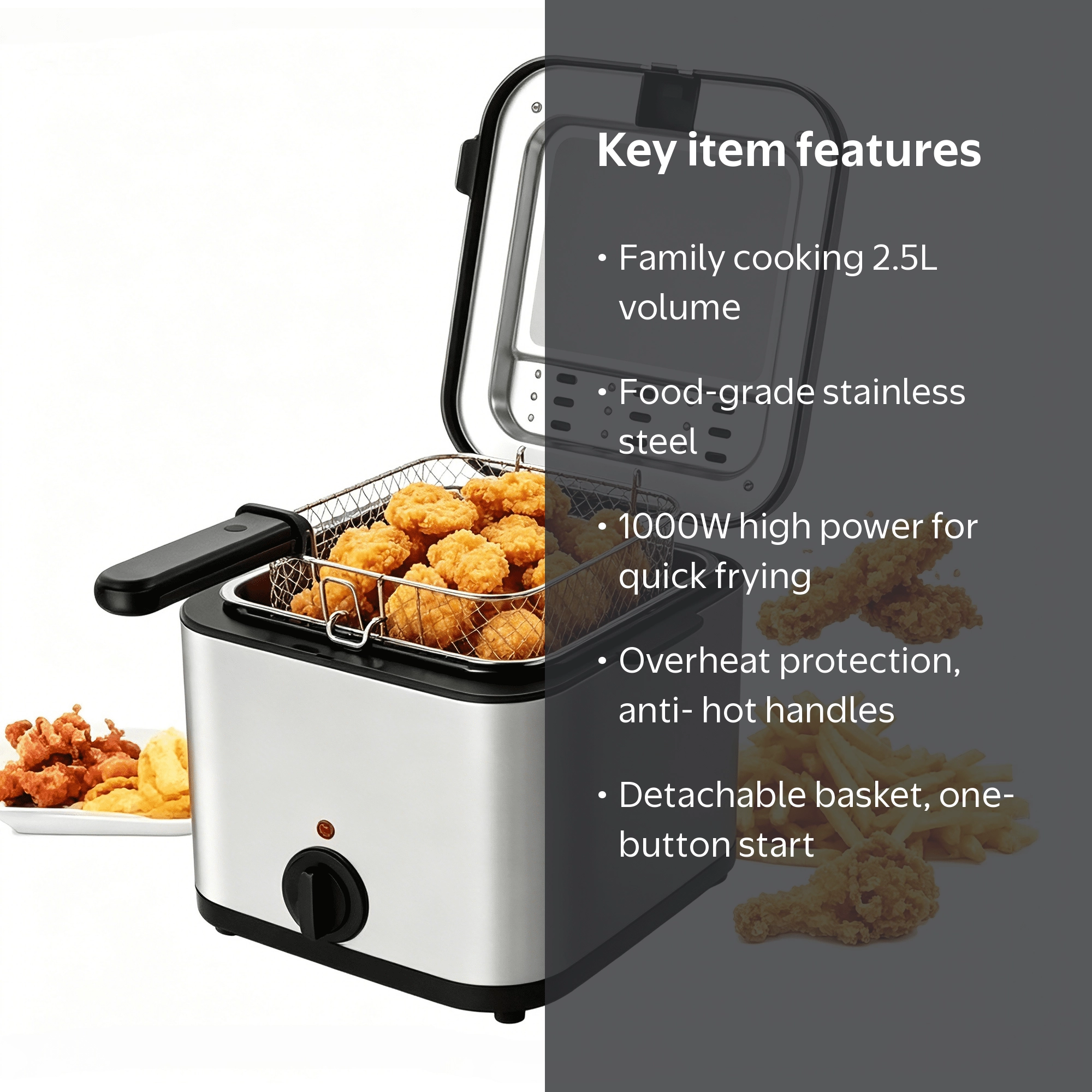 ENFMAY Electric Deep Fryer Stainless Steel 2.5L 1000W Household