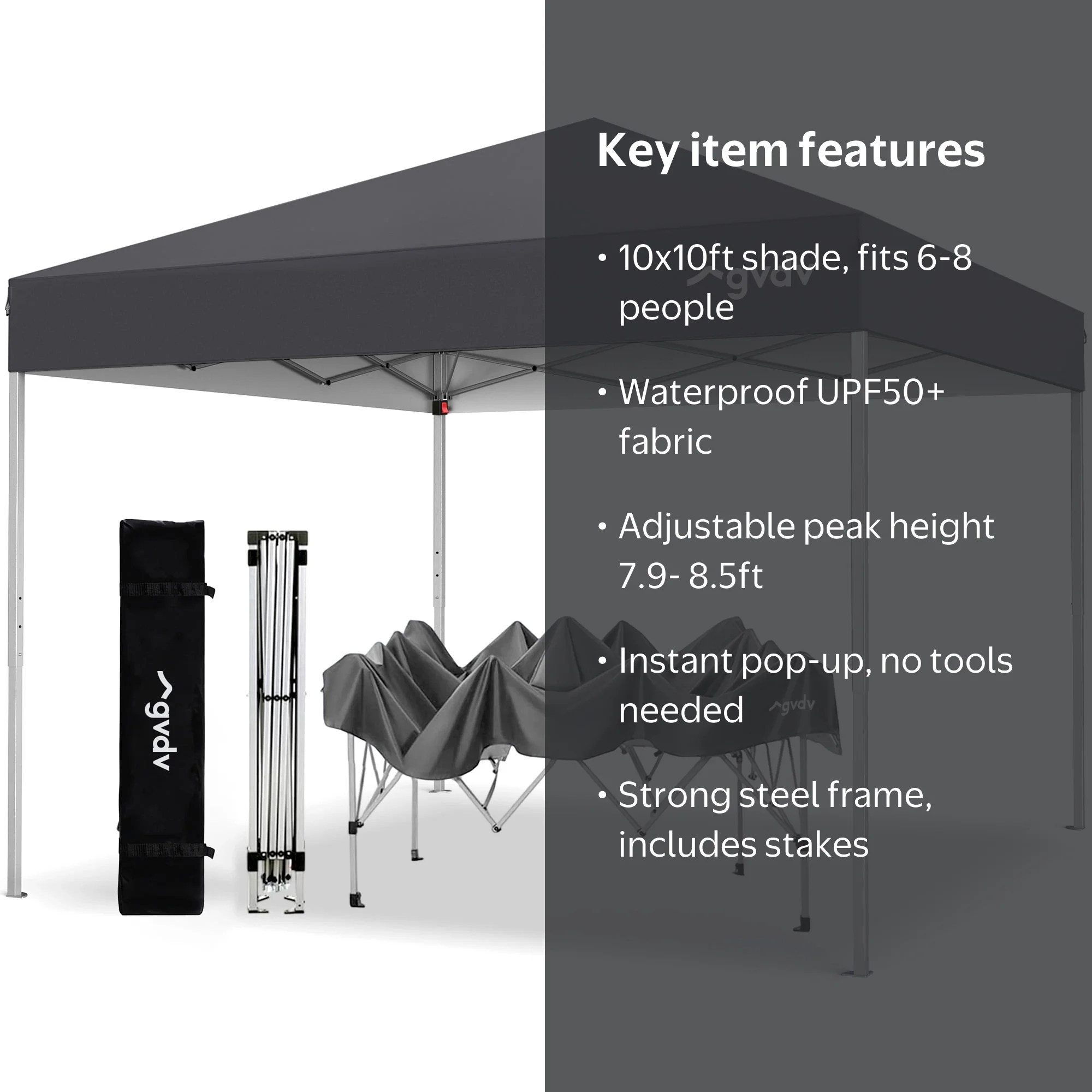 GVDV Canopy Tent, 10x10 ft Pop Up Outdoor Canopy with Waterproof