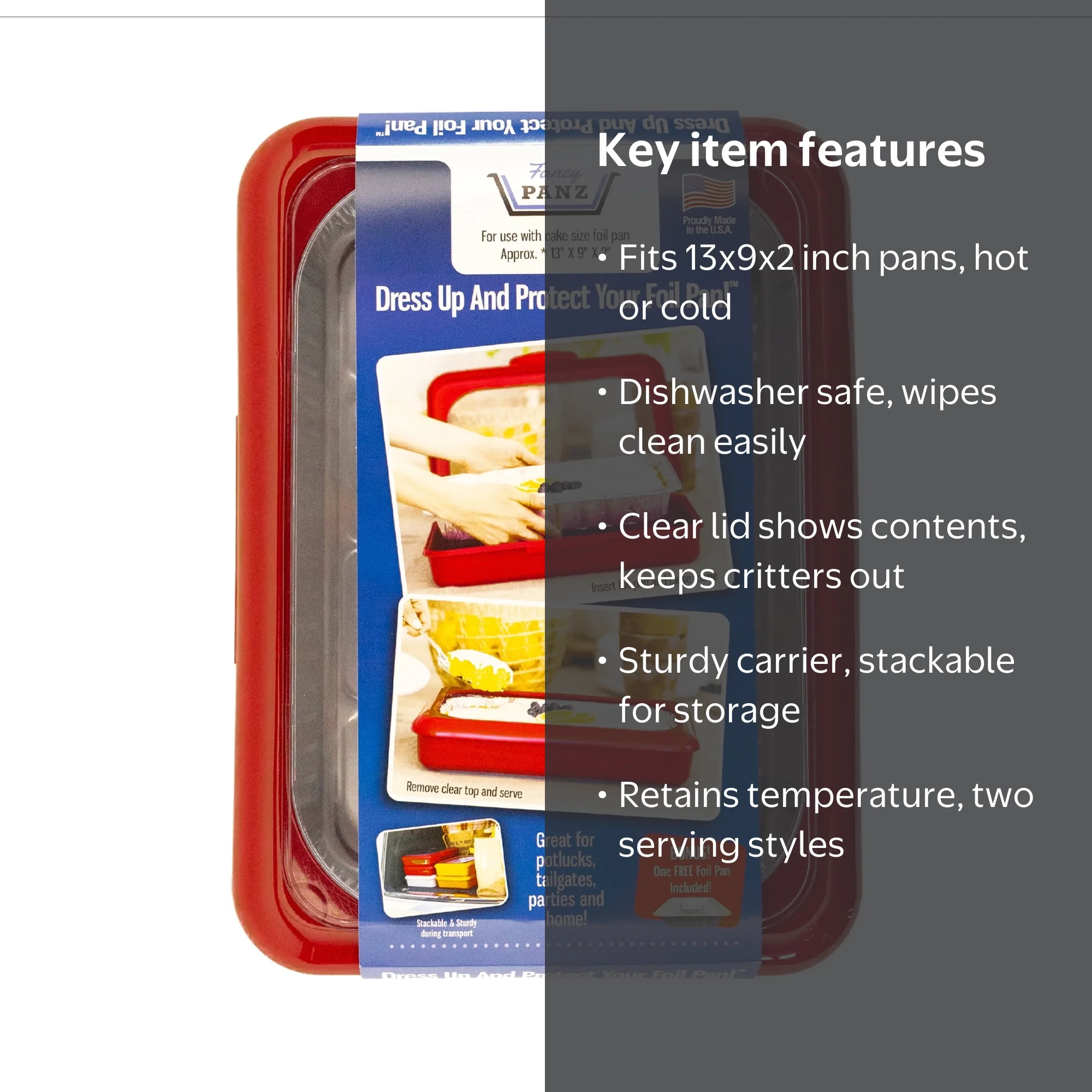 終止　PLS FOIL 4枚セット Fancy Panz 13x9x2 Red Foil Pan Carrier with Removable Clear Lid