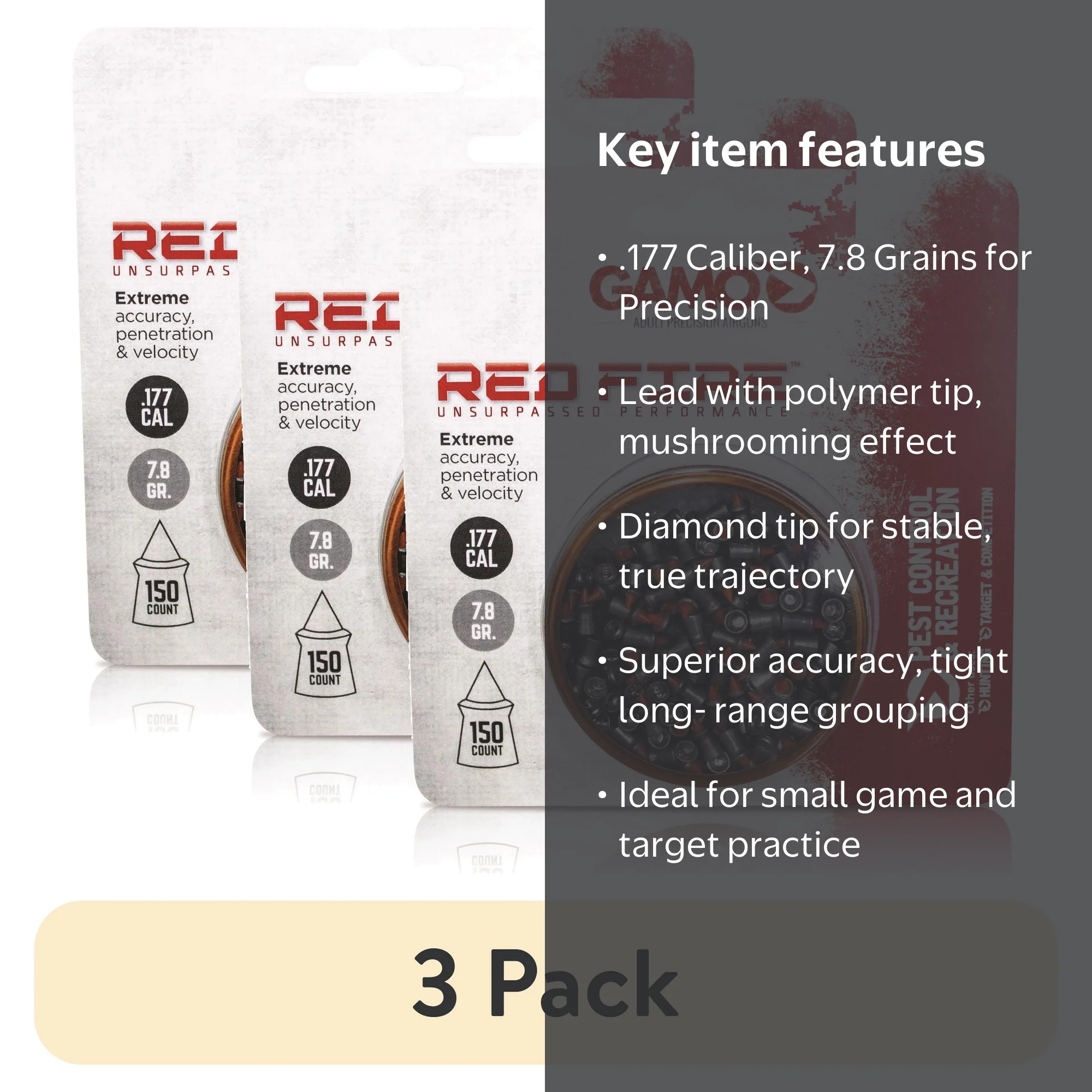 3 pack) Gamo Red Fire Pellets .177 Cal. Ammunition - Walmart.com